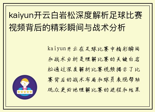 kaiyun开云白岩松深度解析足球比赛视频背后的精彩瞬间与战术分析